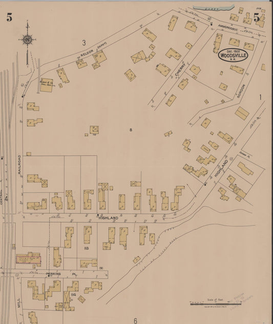 Sanborn Fire Insurance Map from Woodsville, Grafton County, New Hampshire (1922), Sheet #0005 - Historic Sanborn Fire Insurance Map Print, vintage old map wall art, antique decor, genealogy gift, New Hampshire New Hampshire map