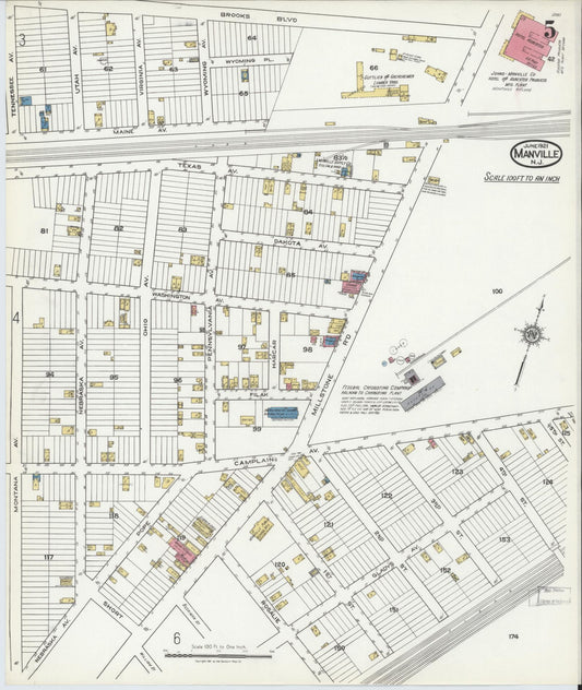 Sanborn Fire Insurance Map from Manville, Somerset County, New Jersey (1921), Sheet #0005 - Historic Sanborn Fire Insurance Map Print, vintage old map wall art, antique decor, genealogy gift, New Jersey New Jersey map