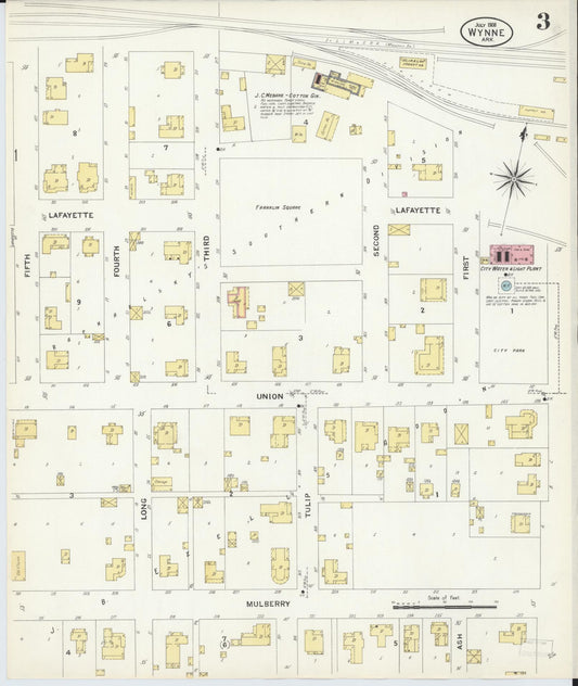 Sanborn Fire Insurance Map from Wynne, Cross County, Arkansas (1908), Sheet #0003 - Historic Sanborn Fire Insurance Map Print, vintage old map wall art, antique decor, genealogy gift, Arkansas Arkansas map