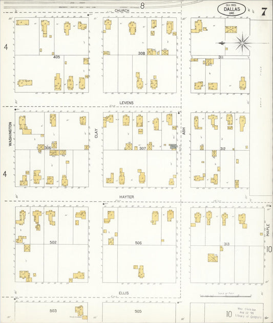 Sanborn Fire Insurance Map from Dallas, Polk County, Oregon (1905), Sheet #0007 - Historic Sanborn Fire Insurance Map Print, vintage old map wall art, antique decor, genealogy gift, Oregon Oregon map