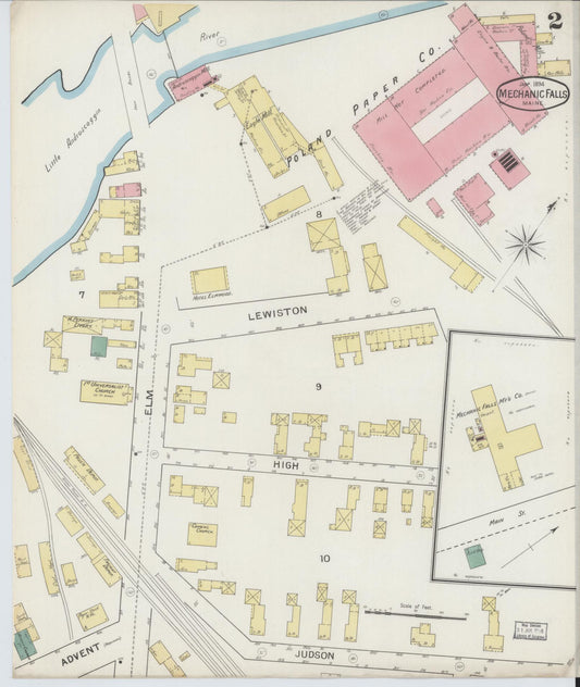 Sanborn Fire Insurance Map from Mechanic Falls, Androscoggin County, Maine (1894), Sheet #0002 - Historic Sanborn Fire Insurance Map Print, vintage old map wall art, antique decor, genealogy gift, Maine Maine map