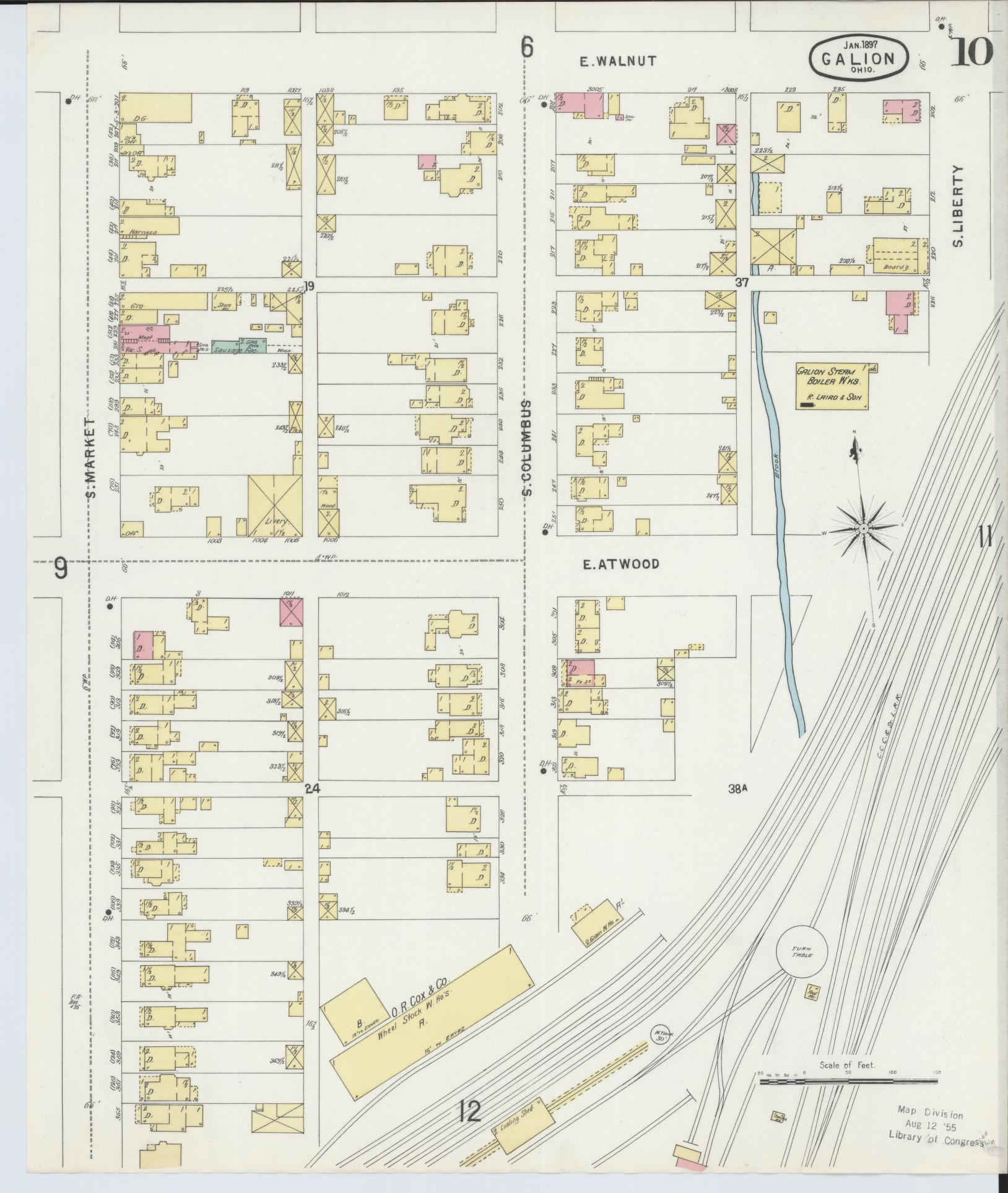 Sanborn Fire Insurance Map from Galion, Crawford County, Ohio (1897), Sheet #0010 - Historic Sanborn Fire Insurance Map Print, vintage old map wall art, antique decor, genealogy gift, Ohio Ohio map