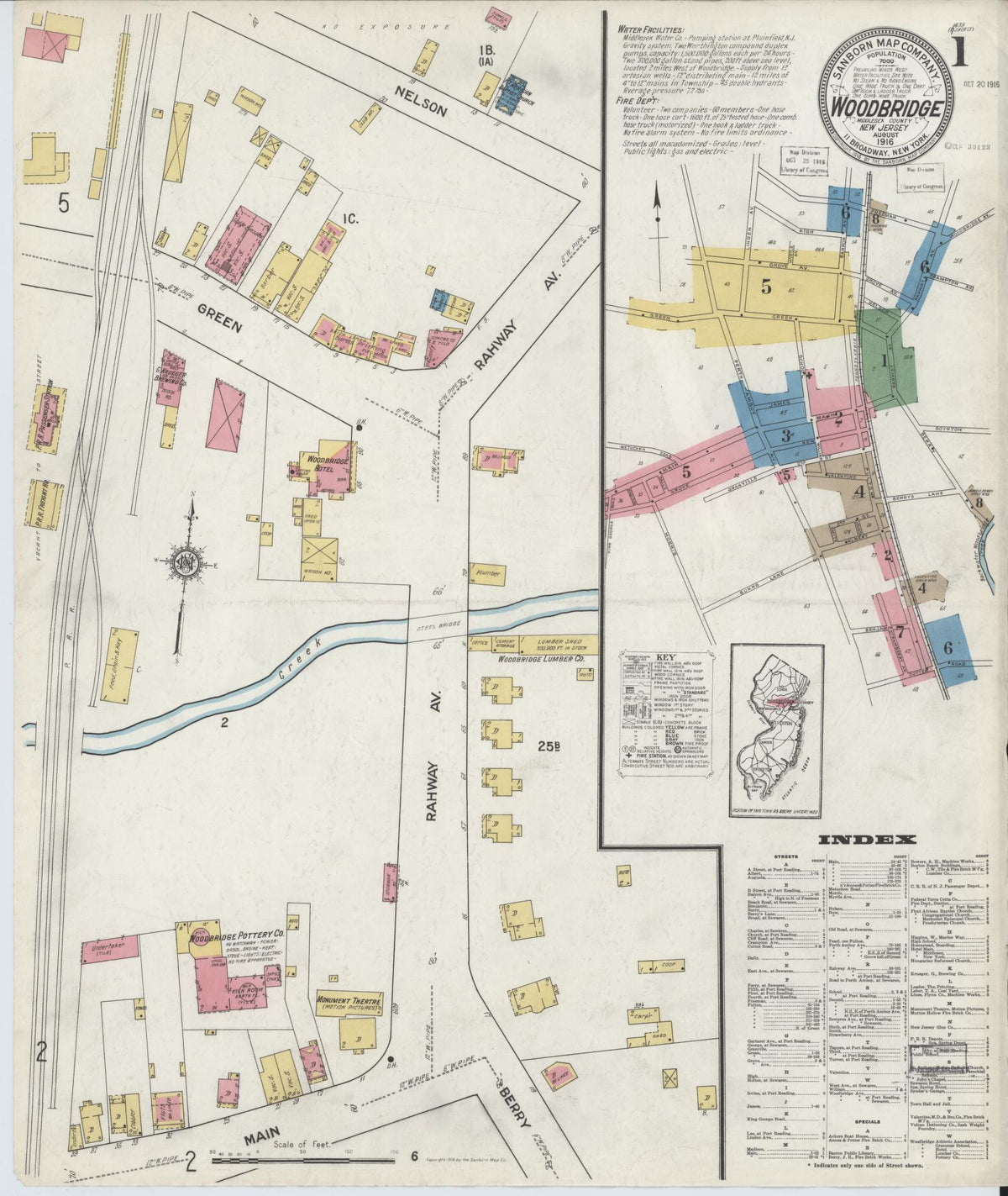 Sanborn Fire Insurance Map from Woodbridge, Middlesex County, New Jersey (1916), Sheet #0001 - Historic Sanborn Fire Insurance Map Print, vintage old map wall art, antique decor, genealogy gift, New Jersey New Jersey map