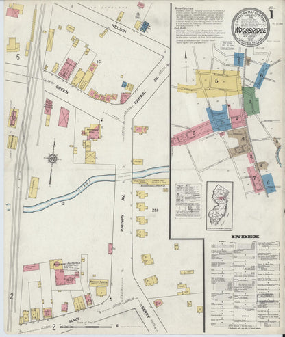 Sanborn Fire Insurance Map from Woodbridge, Middlesex County, New Jersey (1916), Sheet #0001 - Historic Sanborn Fire Insurance Map Print, vintage old map wall art, antique decor, genealogy gift, New Jersey New Jersey map