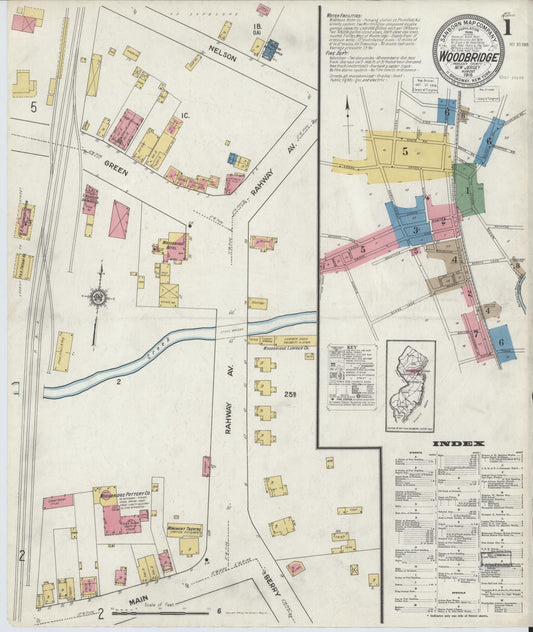 Sanborn Fire Insurance Map from Woodbridge, Middlesex County, New Jersey (1916), Sheet #0001 - Historic Sanborn Fire Insurance Map Print, vintage old map wall art, antique decor, genealogy gift, New Jersey New Jersey map