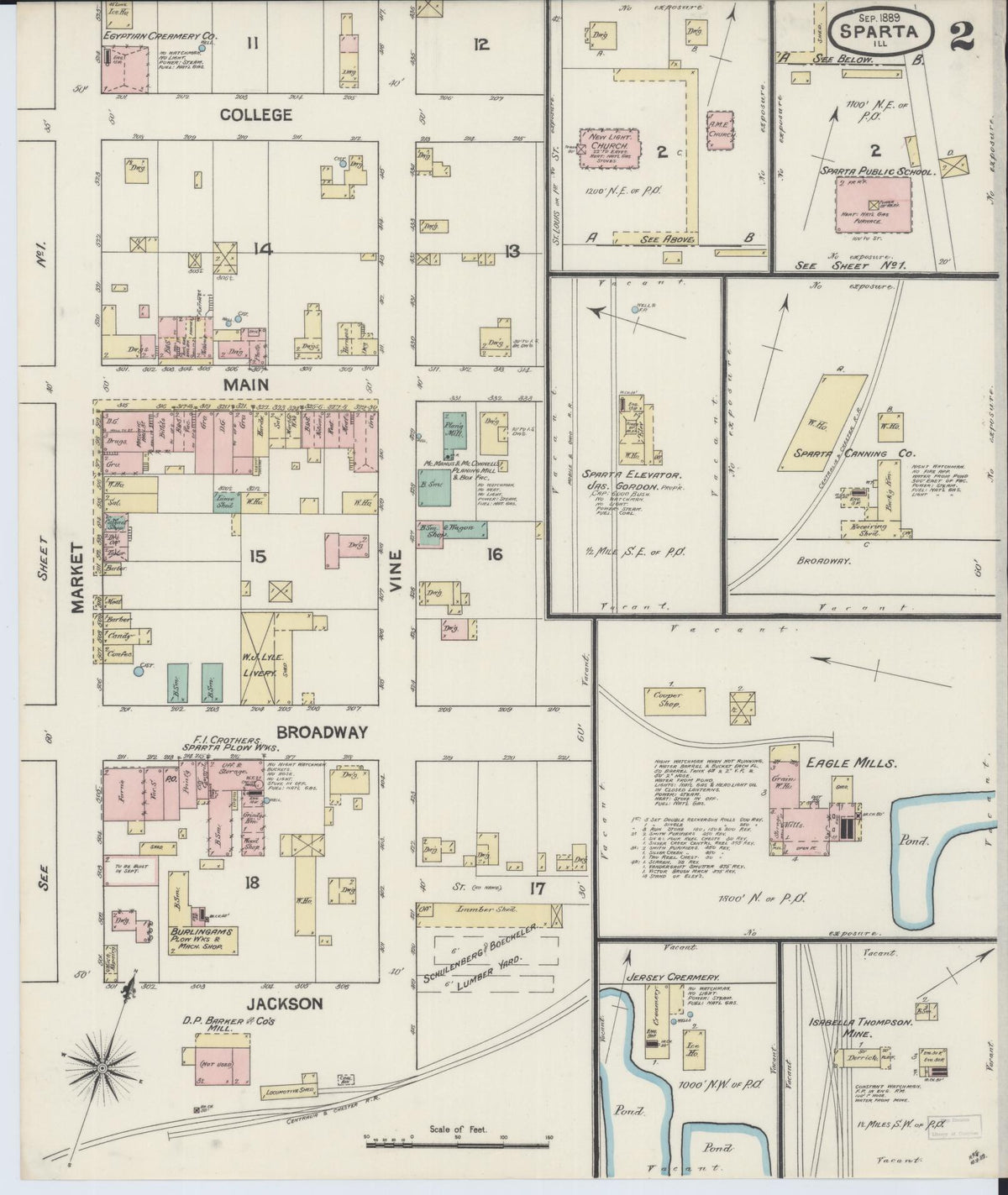 Sanborn Fire Insurance Map from Sparta, Randolph County, Illinois (1889), Sheet #0002 - Complete Map Set gallery image, historic Sanborn map, vintage wall art, Illinois Illinois