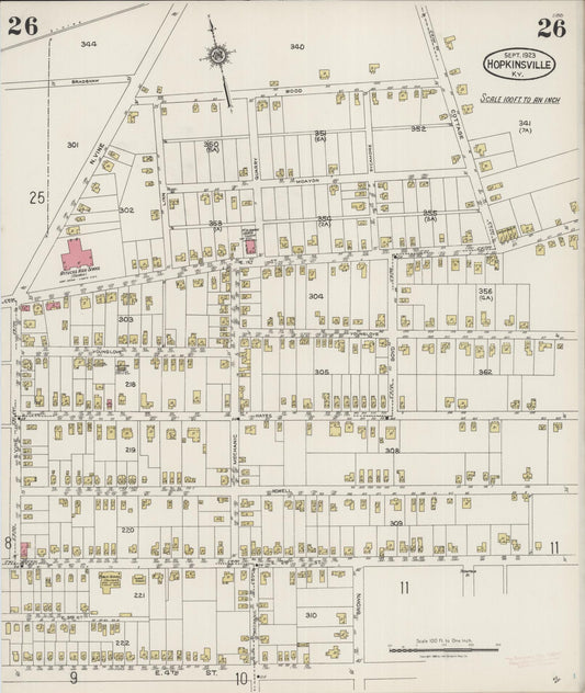 Sanborn Fire Insurance Map from Hopkinsville, Christian County, Kentucky (1923), Sheet #0026 - Historic Sanborn Fire Insurance Map Print, vintage old map wall art, antique decor, genealogy gift, Kentucky Kentucky map