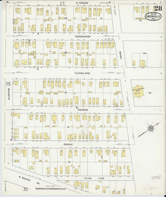 Sanborn Fire Insurance Map from Greenville, Washington County, Mississippi (1915), Sheet #0028 - Historic Sanborn Fire Insurance Map Print, vintage old map wall art, antique decor, genealogy gift, Mississippi Mississippi map