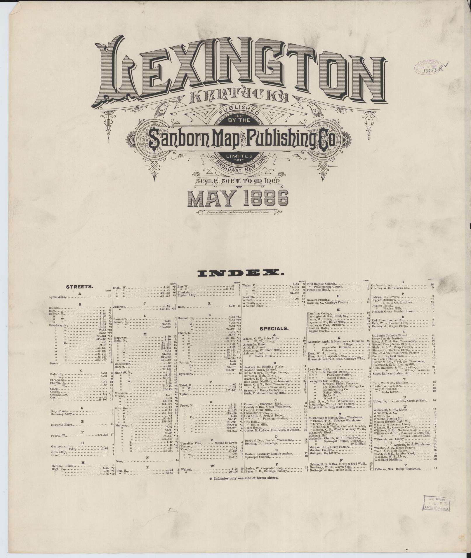 Sanborn Fire Insurance Map from Lexington, Fayette County, Kentucky. (1886) – Historic Sanborn Fire Insurance Map Print