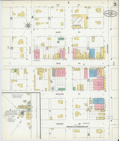 Sanborn Fire Insurance Map from Pauls Valley, Garvin County, Oklahoma (1903), Sheet #0003 - Complete Map Set gallery image, historic Sanborn map, vintage wall art, Oklahoma Oklahoma