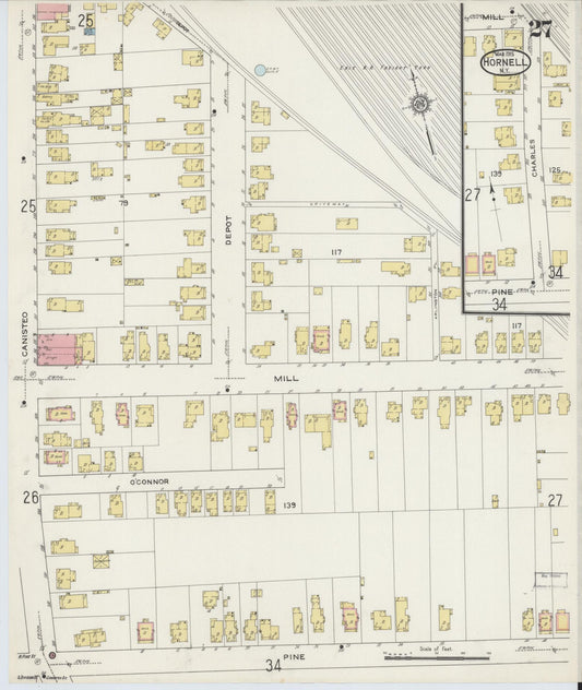 Sanborn Fire Insurance Map from Hornell, Steuben County, New York (1915), Sheet #0027 - Historic Sanborn Fire Insurance Map Print, vintage old map wall art, antique decor, genealogy gift, New York New York map