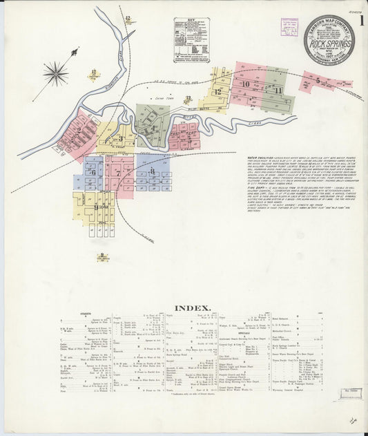 Sanborn Fire Insurance Map from Rock Springs, Sweetwater County, Wyoming (1907), Sheet #0001 - Complete Map Set gallery image, historic Sanborn map, vintage wall art, Wyoming Wyoming