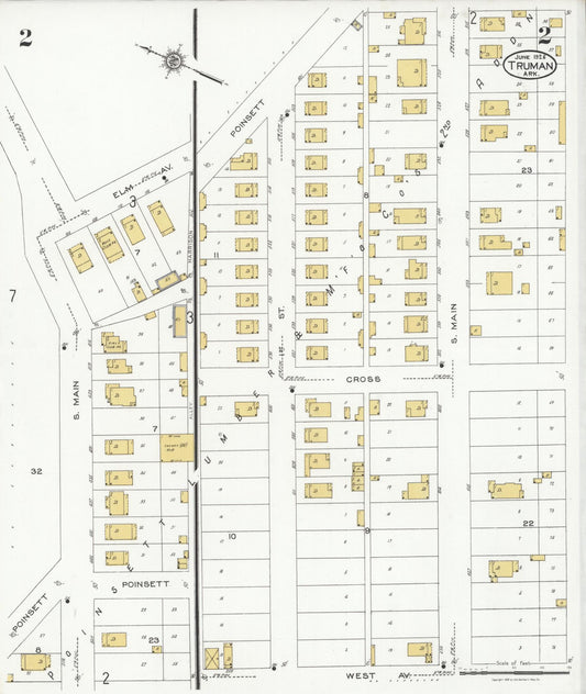 Sanborn Fire Insurance Map from Truman, Poinsett County, Arkansas (1926), Sheet #0002 - Historic Sanborn Fire Insurance Map Print, vintage old map wall art, antique decor, genealogy gift, Arkansas Arkansas map