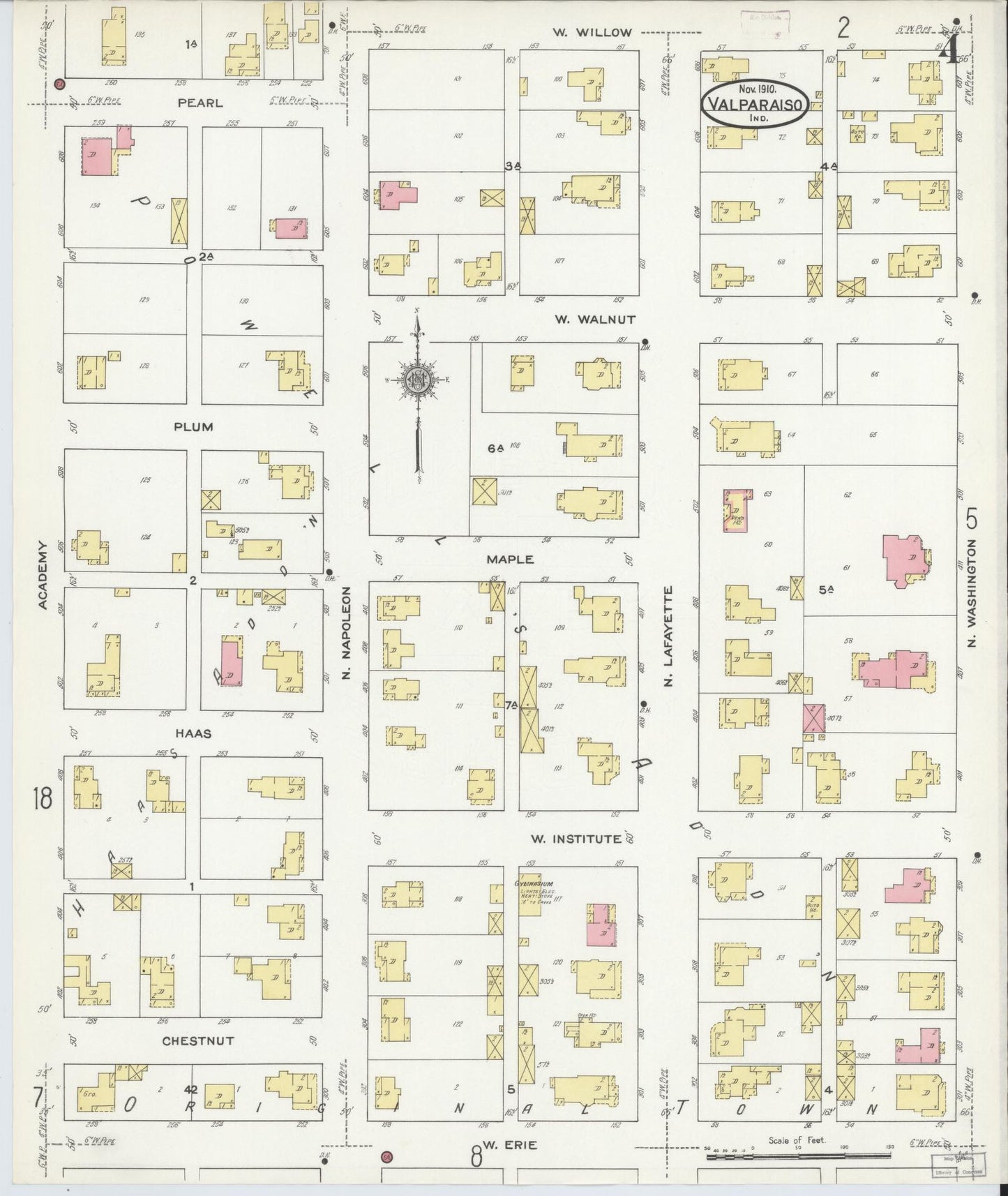 Sanborn Fire Insurance Map from Valparaiso, Porter County, Indiana (1910), Sheet #0004 - Complete Map Set gallery image, historic Sanborn map, vintage wall art, Indiana Indiana