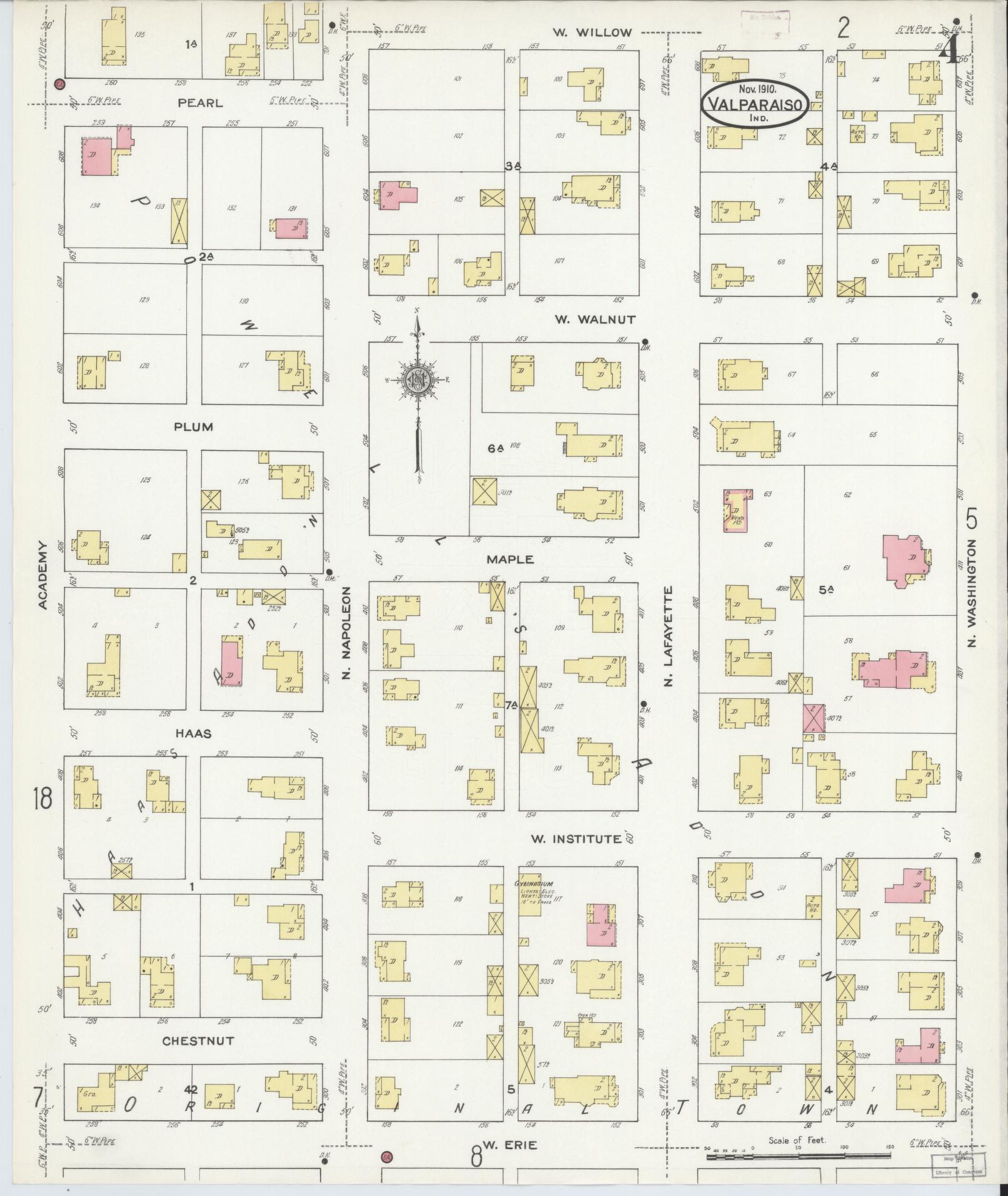 Sanborn Fire Insurance Map from Valparaiso, Porter County, Indiana (1910), Sheet #0004 - Complete Map Set gallery image, historic Sanborn map, vintage wall art, Indiana Indiana