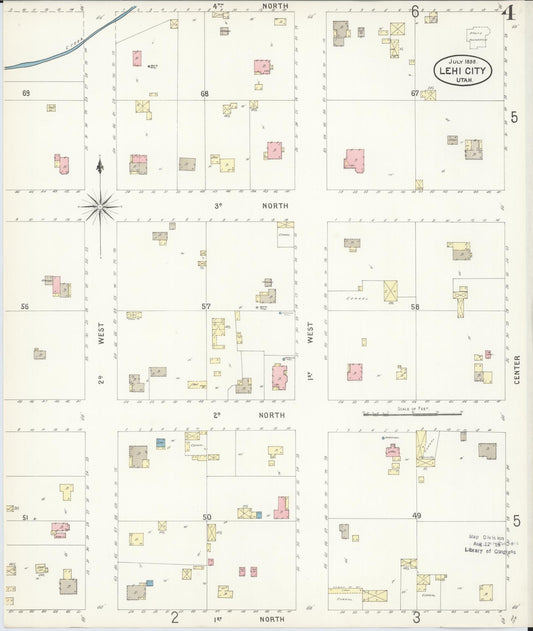 Sanborn Fire Insurance Map from Lehi, Utah County, Utah (1898), Sheet #0004 - Historic Sanborn Fire Insurance Map Print, vintage old map wall art, antique decor, genealogy gift, Lehi Utah map