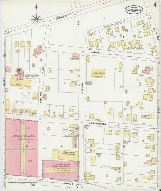 Sanborn Fire Insurance Map from Clarksville, Montgomery County, Tennessee (1898), Sheet #0004 - Historic Sanborn Fire Insurance Map Print, vintage old map wall art, antique decor, genealogy gift, Tennessee Tennessee map