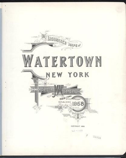 Sanborn Fire Insurance Map from Watertown, Jefferson County, New York (1958), Sheet #0001 - Historic Sanborn Fire Insurance Map Print, vintage old map wall art, antique decor, genealogy gift, New York New York map
