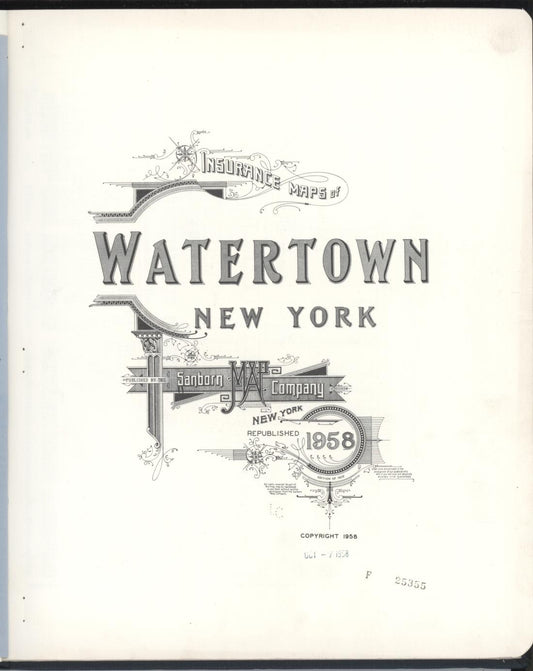 Sanborn Fire Insurance Map from Watertown, Jefferson County, New York (1958), Sheet #0001 - Historic Sanborn Fire Insurance Map Print, vintage old map wall art, antique decor, genealogy gift, New York New York map