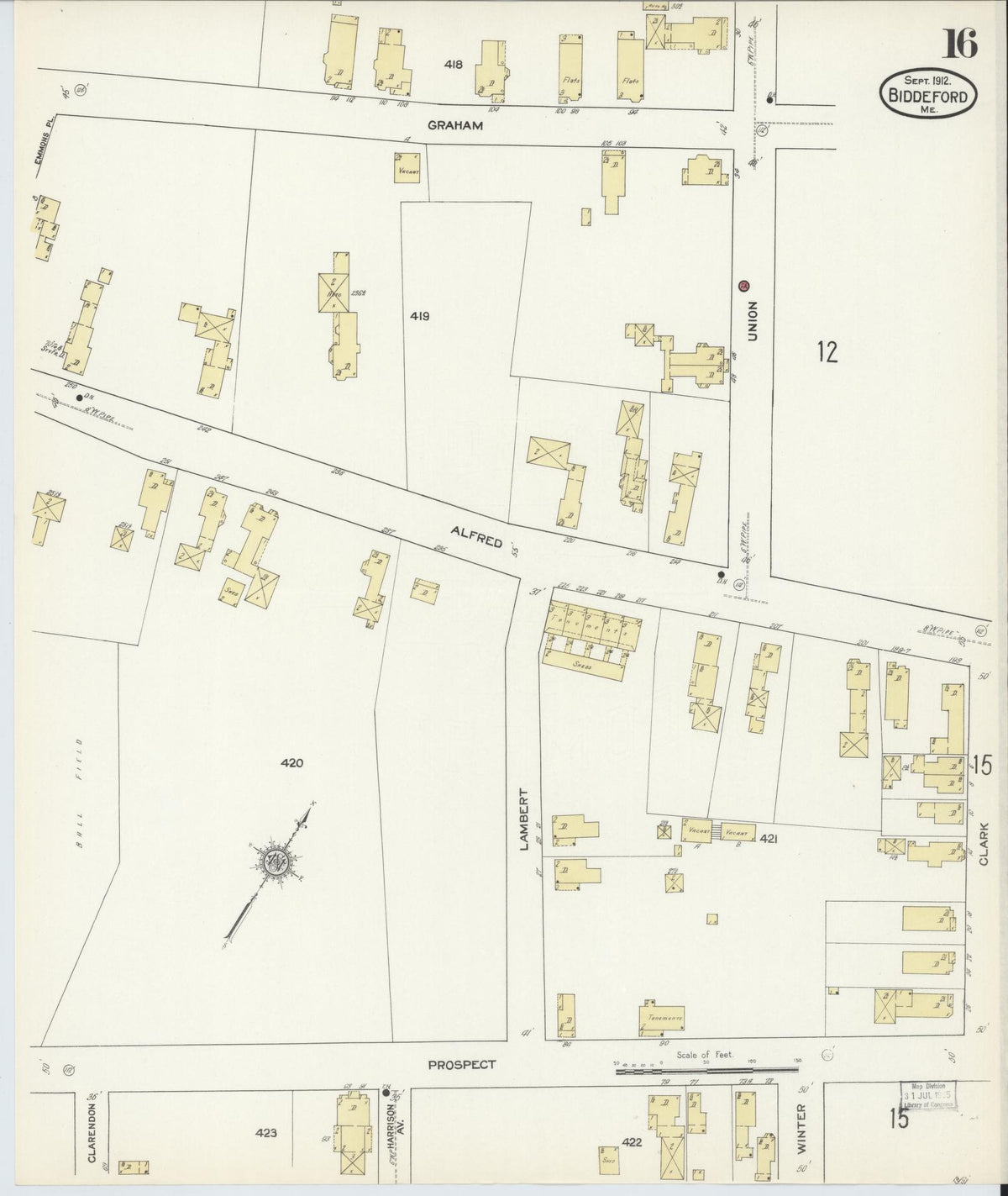 Sanborn Fire Insurance Map from Biddeford, York County, Maine (1912), Sheet #0016 - Complete Map Set gallery image, historic Sanborn map, vintage wall art, Maine Maine