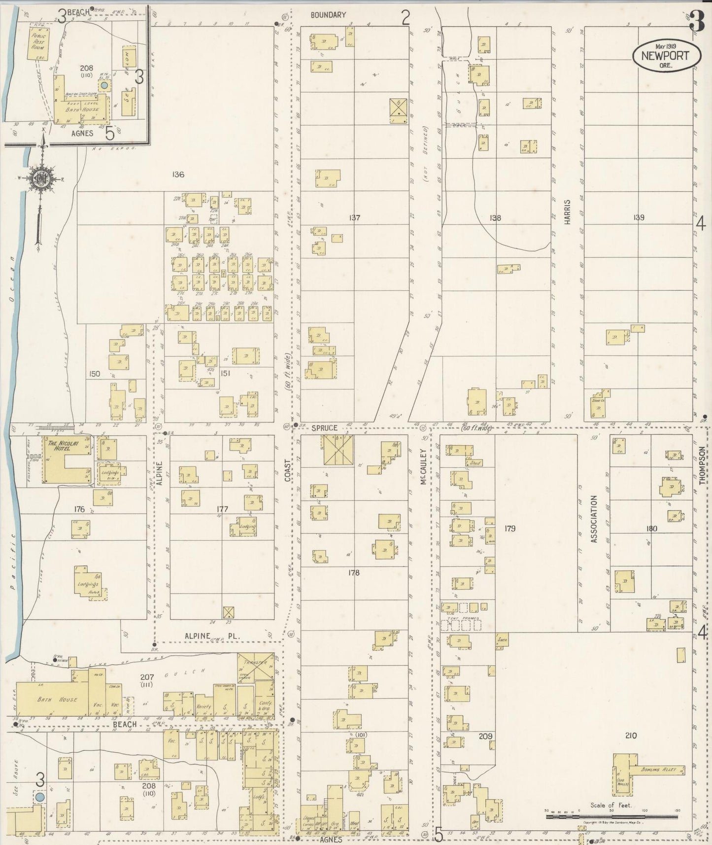 Sanborn Fire Insurance Map from Newport, Lincoln County, Oregon (1919), Sheet #0003 - Complete Map Set gallery image, historic Sanborn map, vintage wall art, Oregon Oregon