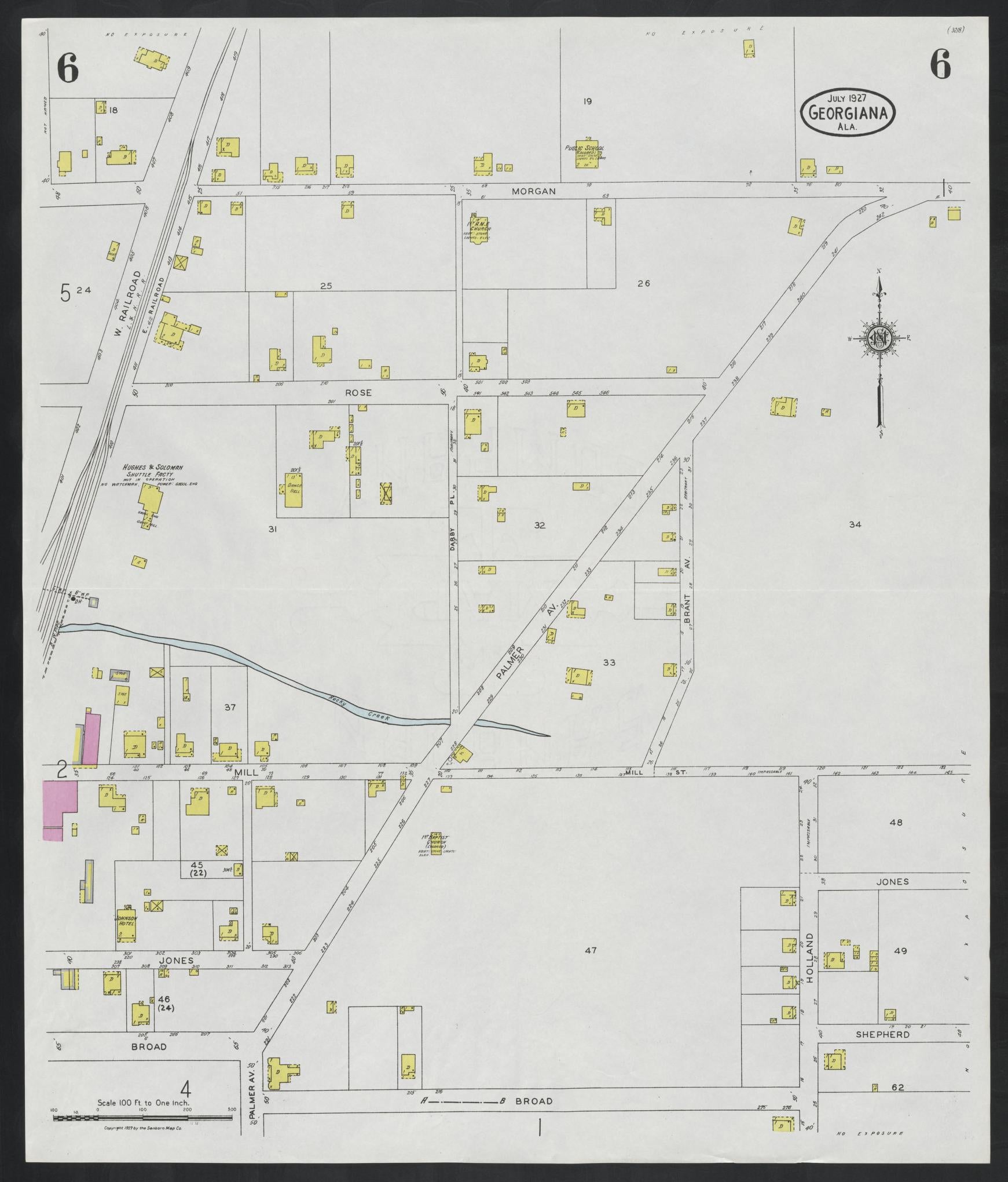 Sanborn Fire Insurance Map from Georgiana, Butler County, Alabama (1927), Sheet #0006 - Complete Map Set gallery image, historic Sanborn map, vintage wall art, Alabama Alabama