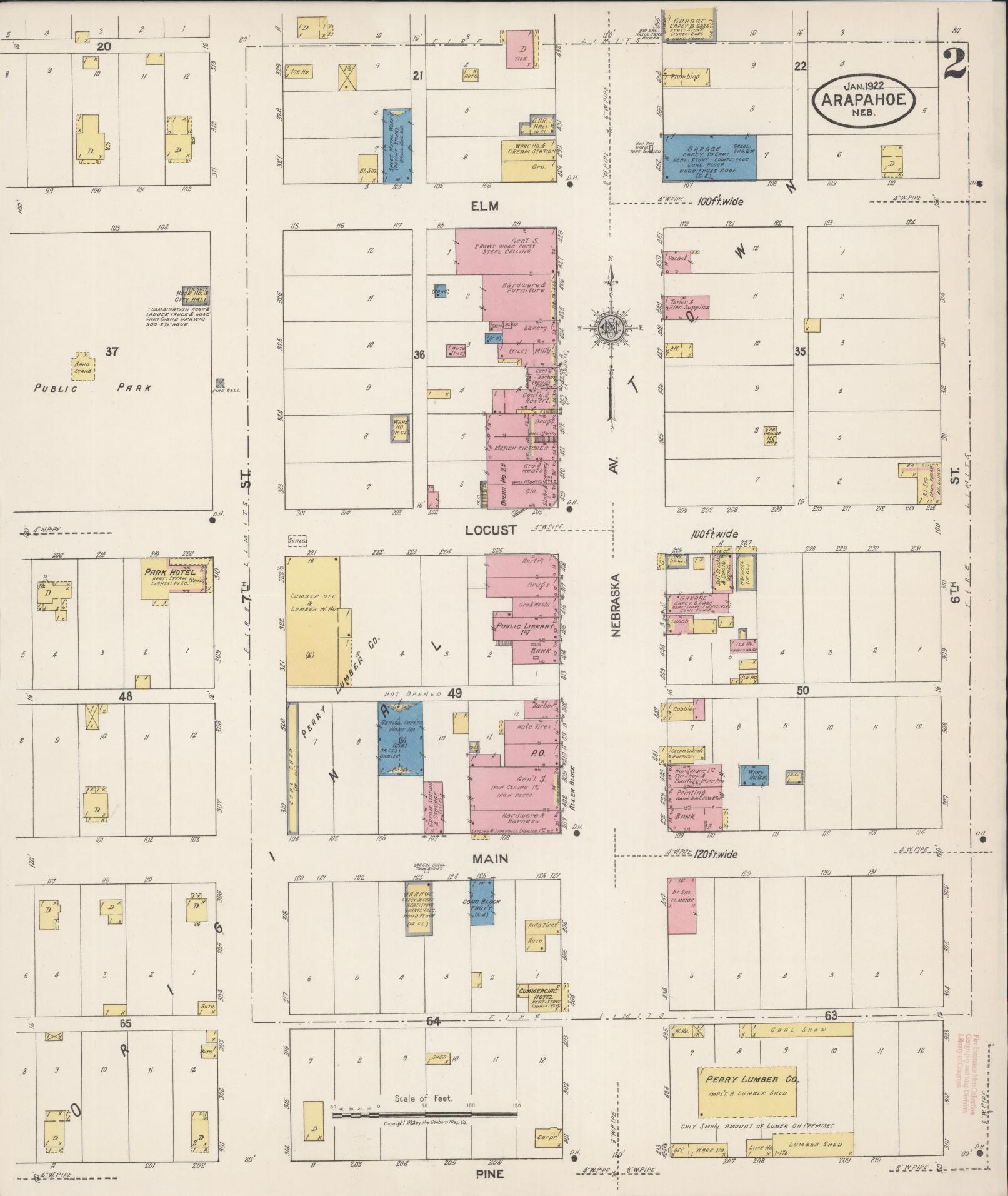 Sanborn Fire Insurance Map from Arapahoe, Furnas County, Nebraska (1922), Sheet #0002 - Complete Map Set gallery image, historic Sanborn map, vintage wall art, Nebraska Nebraska