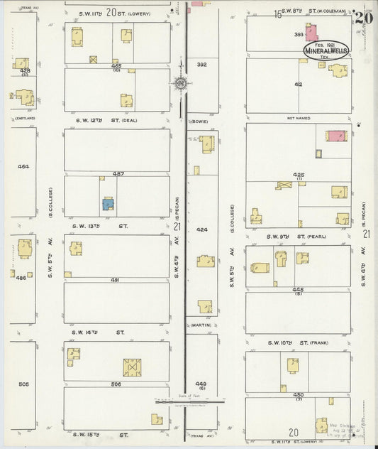 Sanborn Fire Insurance Map from Mineral Wells, Palo Pinto County, Texas (1921), Sheet #0020 - Historic Sanborn Fire Insurance Map Print, vintage old map wall art, antique decor, genealogy gift, Texas Texas map