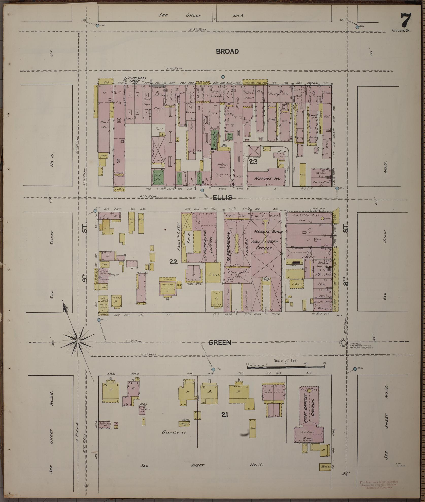 Sanborn Fire Insurance Map from Augusta, Richmond County, Georgia (1890), Sheet #0007 - Complete Map Set gallery image, historic Sanborn map, vintage wall art, Georgia Georgia