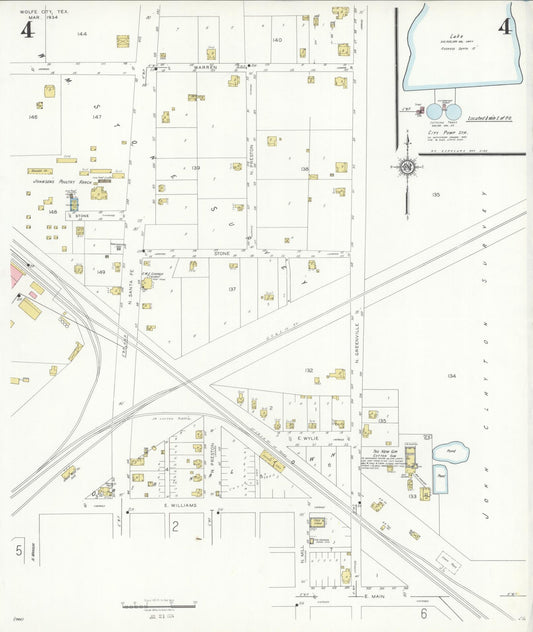 Sanborn Fire Insurance Map from Wolfe City, Hunt County, Texas (1934), Sheet #0004 - Historic Sanborn Fire Insurance Map Print, vintage old map wall art, antique decor, genealogy gift, Texas Texas map