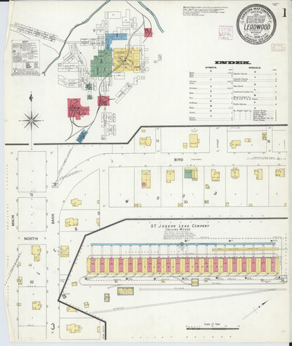 Sanborn Fire Insurance Map from Leadwood, Saint Francois County, Missouri (1908), Sheet #0001 - Complete Map Set gallery image, historic Sanborn map, vintage wall art, Missouri Missouri