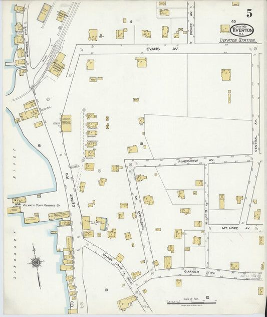 Sanborn Fire Insurance Map from Tiverton, Newport County, Rhode Island (1920), Sheet #0005 - Historic Sanborn Fire Insurance Map Print, vintage old map wall art, antique decor, genealogy gift, Rhode Island Rhode Island map