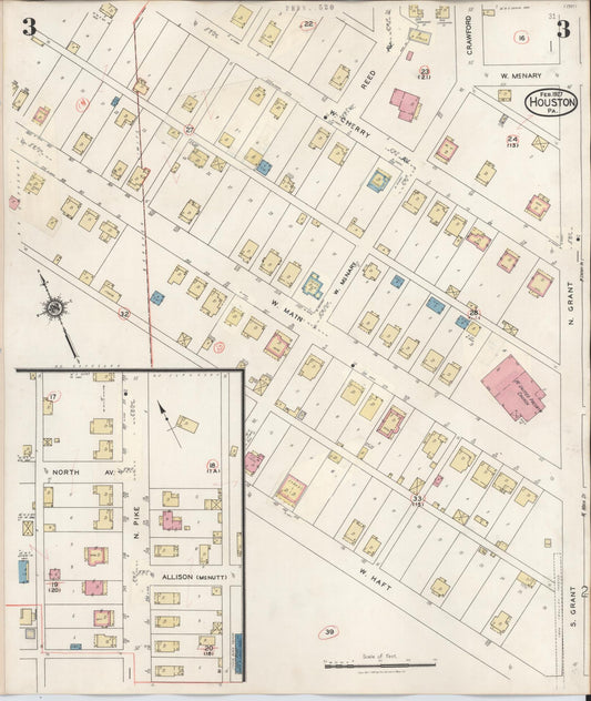 Sanborn Fire Insurance Map from Houston, Washington County, Pennsylvania (1936), Sheet #0003 - Historic Sanborn Fire Insurance Map Print, vintage old map wall art, antique decor, genealogy gift, Pennsylvania Pennsylvania map