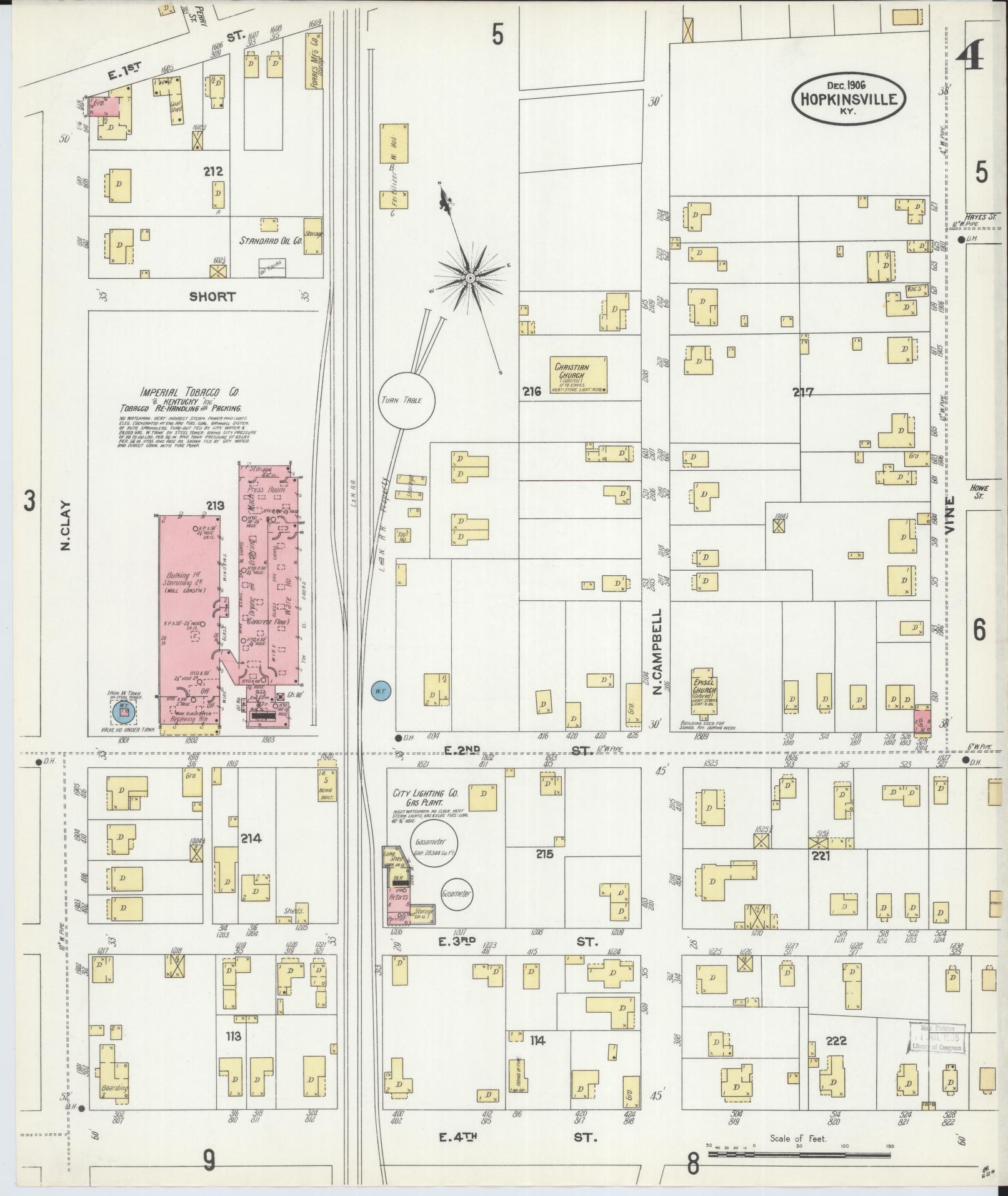 Sanborn Fire Insurance Map from Hopkinsville, Christian County, Kentucky (1906), Sheet #0004 - Historic Sanborn Fire Insurance Map Print, vintage old map wall art, antique decor, genealogy gift, Kentucky Kentucky map
