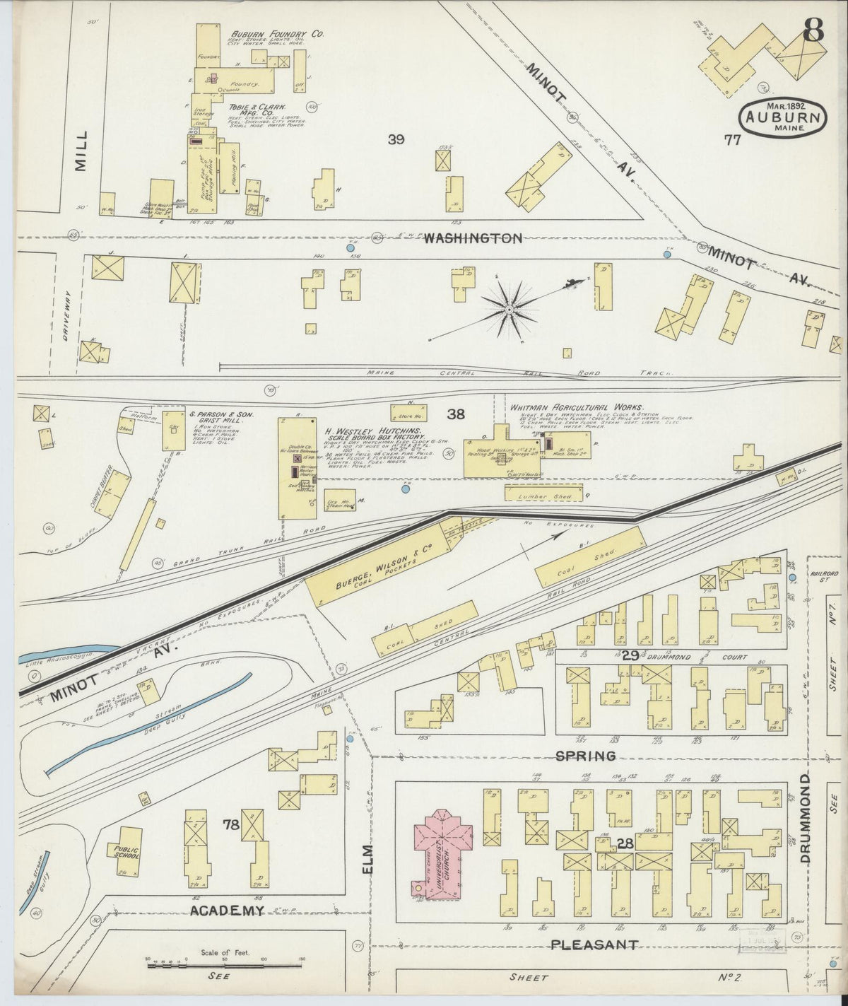 Sanborn Fire Insurance Map from Auburn, Androscoggin County, Maine (1892), Sheet #0008 - Complete Map Set gallery image, historic Sanborn map, vintage wall art, Maine Maine
