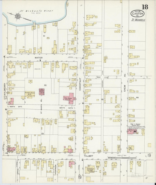 Sanborn Fire Insurance Map from Easton, Talbot County, Maryland (1912), Sheet #0018 - Historic Sanborn Fire Insurance Map Print, vintage old map wall art, antique decor, genealogy gift, Maryland Maryland map