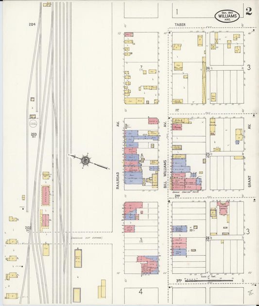 Sanborn Fire Insurance Map from Williams, Coconino County, Arizona (1910), Sheet #0002 - Historic Sanborn Fire Insurance Map Print, vintage old map wall art, antique decor, genealogy gift, Arizona Arizona map