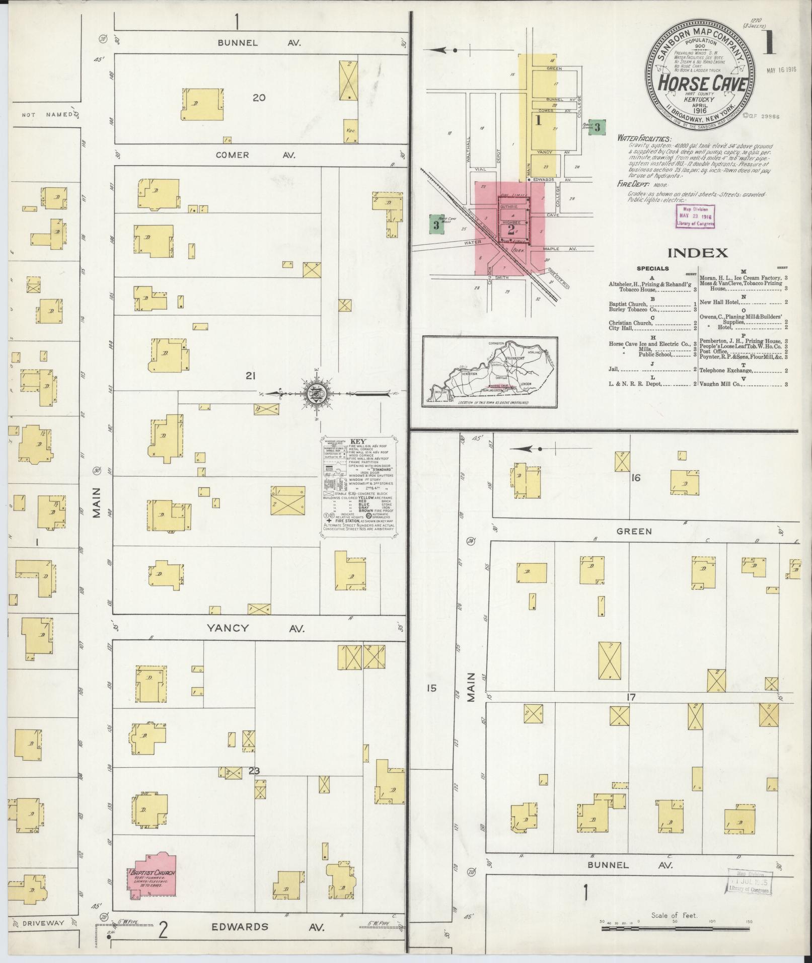 Sanborn Fire Insurance Map from Horse Cave, Hart County, Kentucky. (1916) – Historic Sanborn Fire Insurance Map Print