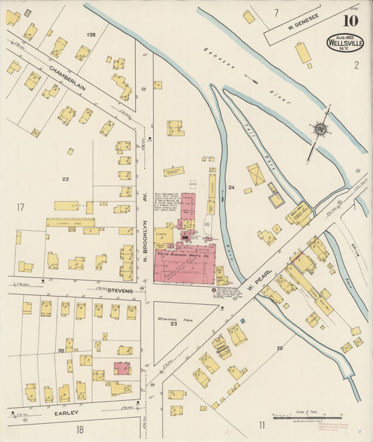Sanborn Fire Insurance Map from Wellsville, Allegany County, New York (1922), Sheet #0010 - Historic Sanborn Fire Insurance Map Print, vintage old map wall art, antique decor, genealogy gift, New York New York map