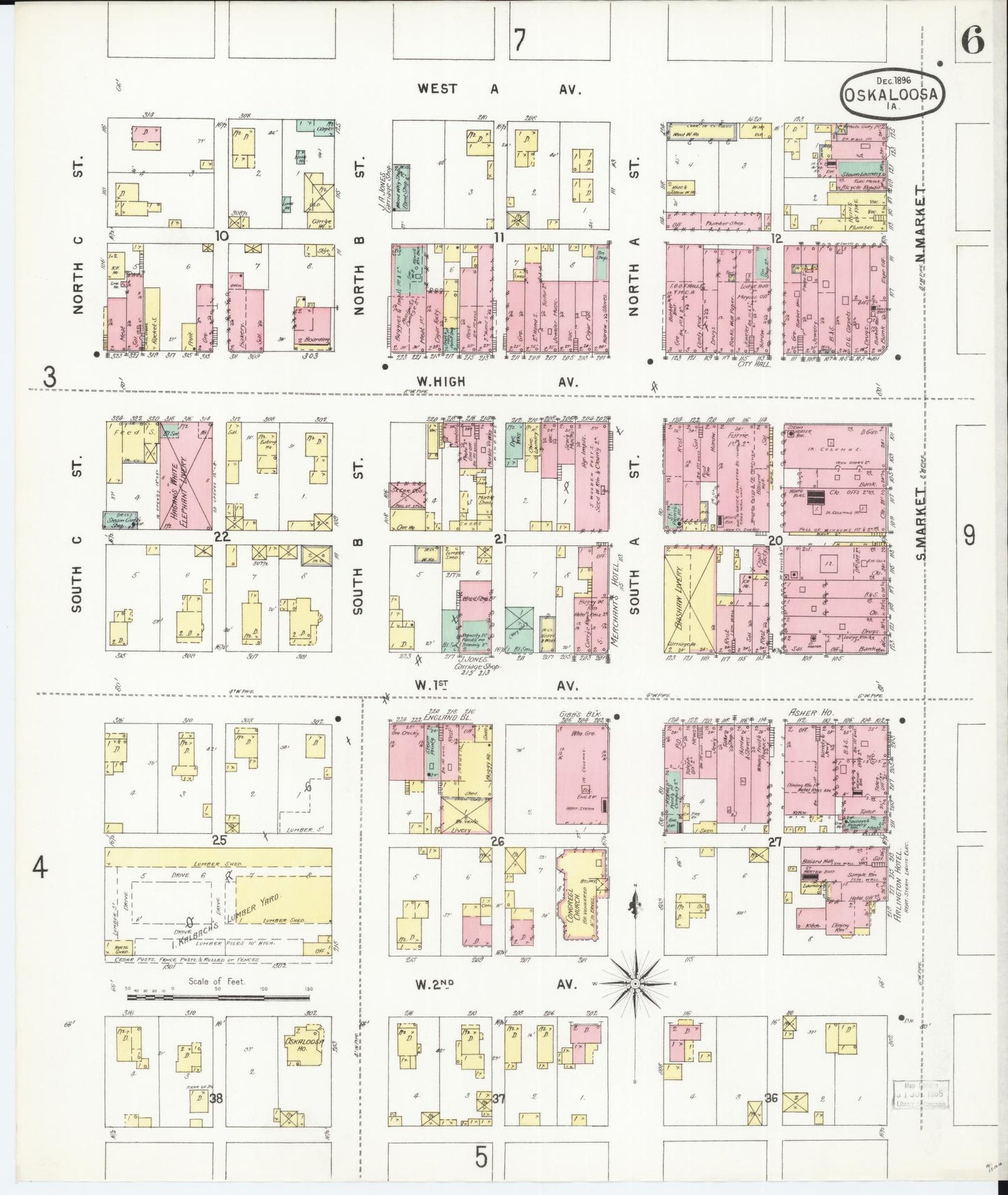 Sanborn Fire Insurance Map from Oskaloosa, Mahaska County, Iowa (1896), Sheet #0006 - Historic Sanborn Fire Insurance Map Print
