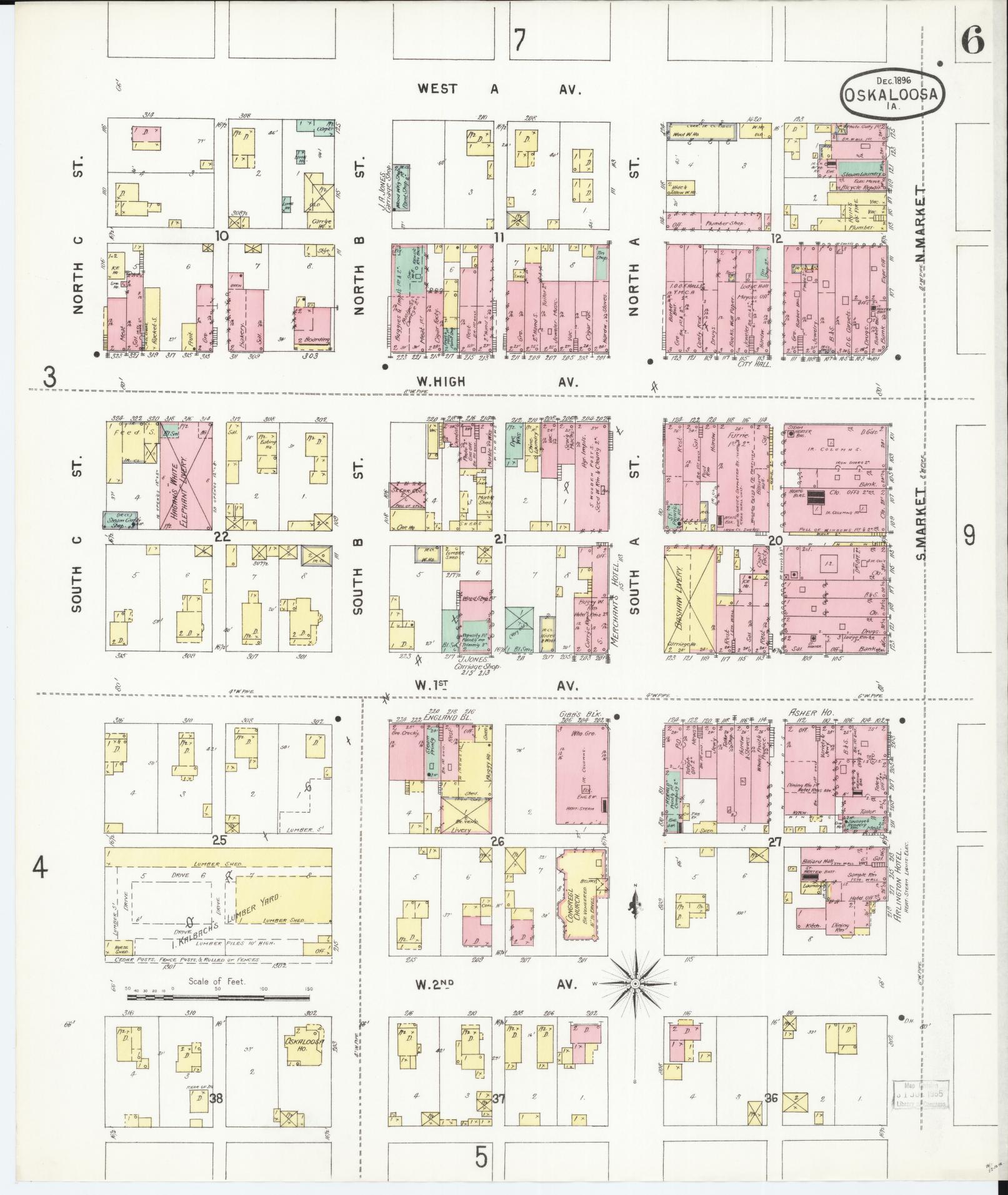 Sanborn Fire Insurance Map from Oskaloosa, Mahaska County, Iowa (1896), Sheet #0006 - Historic Sanborn Fire Insurance Map Print