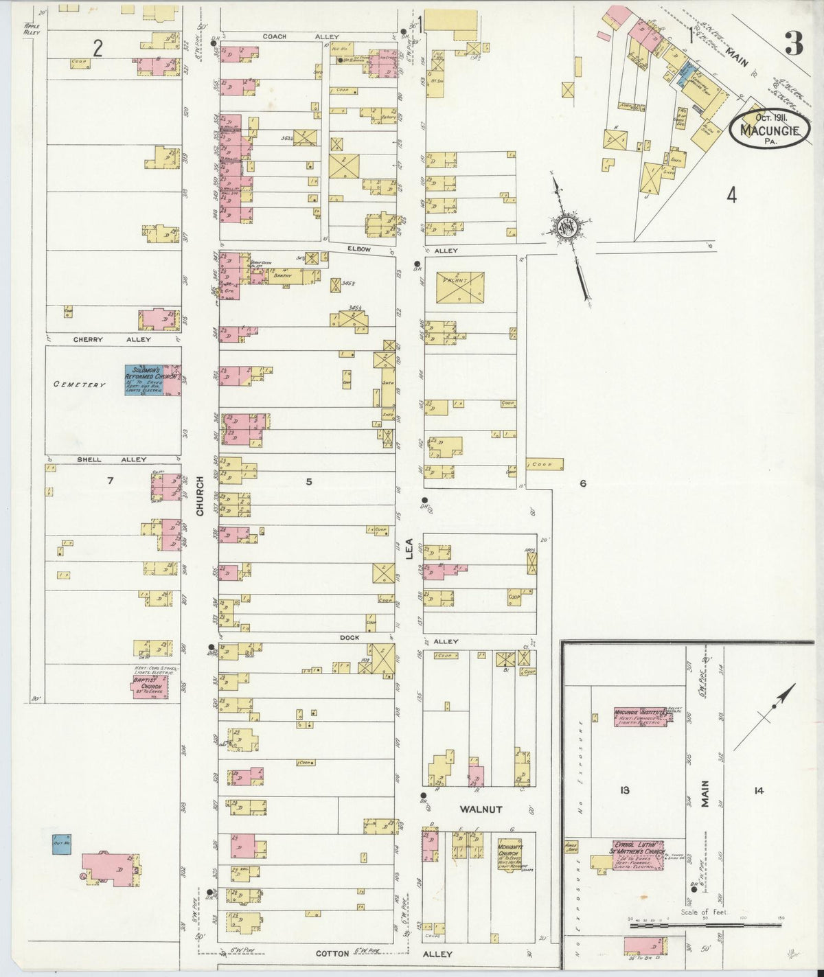 Sanborn Fire Insurance Map from Macungie, Lehigh County, Pennsylvania (1911), Sheet #0003 - Complete Map Set gallery image, historic Sanborn map, vintage wall art, Pennsylvania Pennsylvania