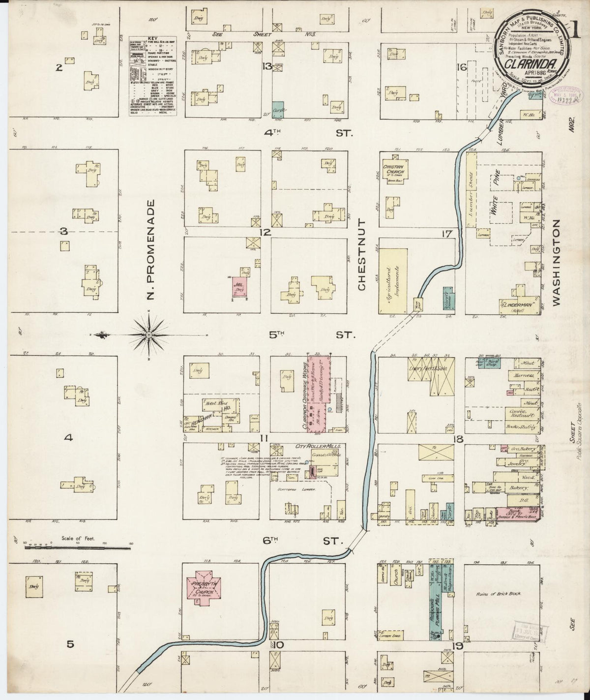 Sanborn Fire Insurance Map from Clarinda, Page County, Iowa (1886), Sheet #0001 - Historic Sanborn Fire Insurance Map Print