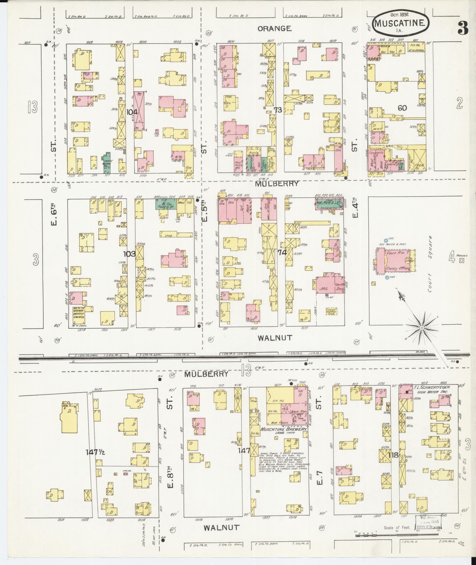 Sanborn Fire Insurance Map from Muscatine, Musactine County, Iowa (1892), Sheet #0003 - Historic Sanborn Fire Insurance Map Print