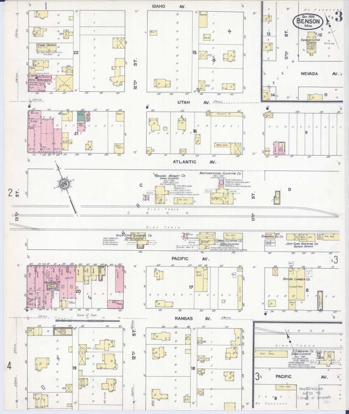 Sanborn Fire Insurance Map from Benson, Swift County, Minnesota (1909), Sheet #0003 - Complete Map Set gallery image, historic Sanborn map, vintage wall art, Minnesota Minnesota