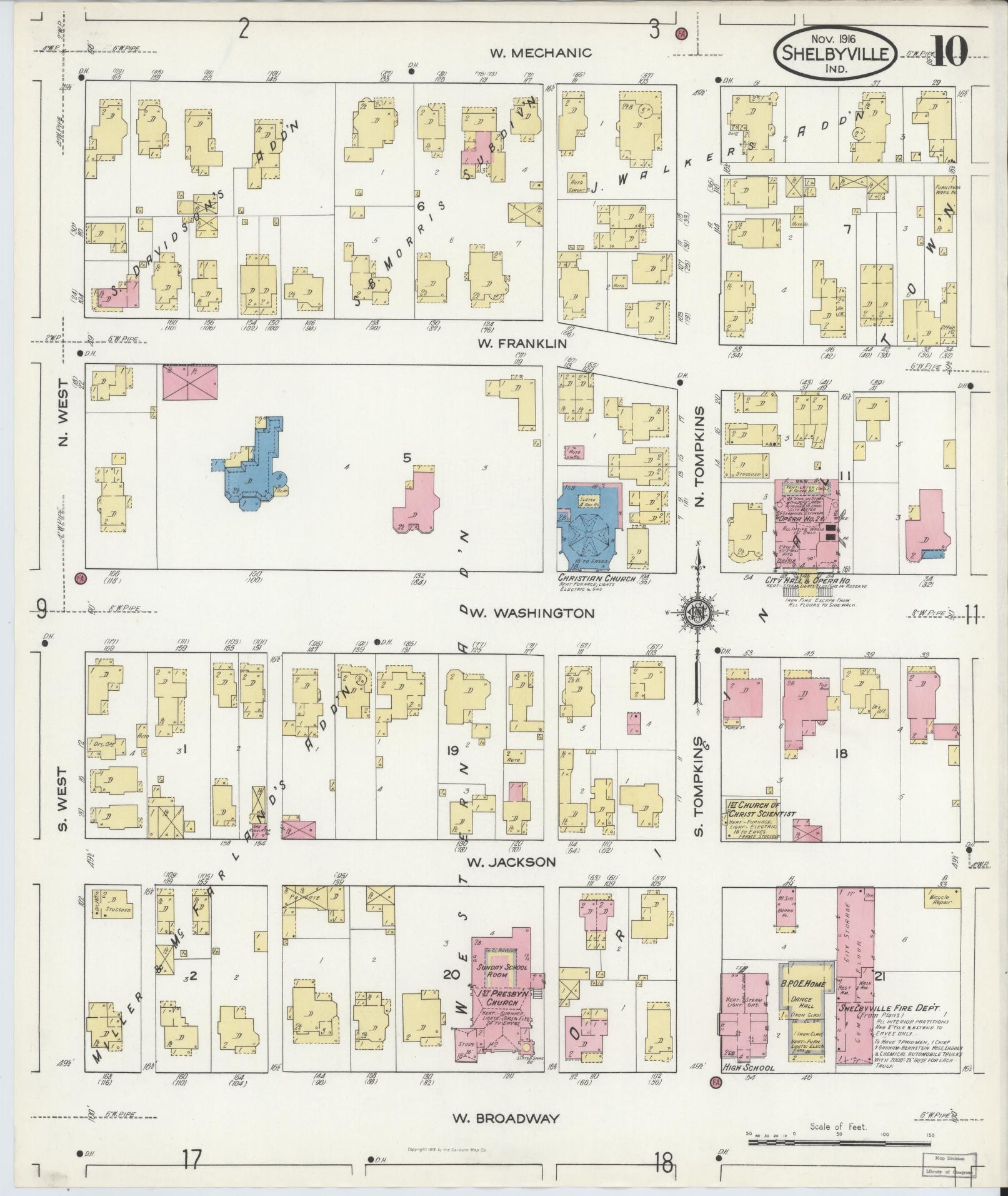 Sanborn Fire Insurance Map from Shelbyville, Shelby County, Indiana (1916), Sheet #0010 - Complete Map Set gallery image, historic Sanborn map, vintage wall art, Indiana Indiana