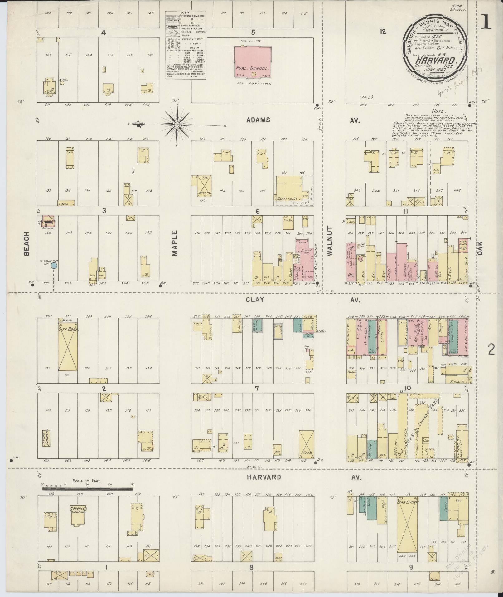 Sanborn Fire Insurance Map from Harvard, Clay County, Nebraska (1897), Sheet #0001 - Historic Sanborn Fire Insurance Map Print, vintage old map wall art, antique decor, genealogy gift, Nebraska Nebraska map