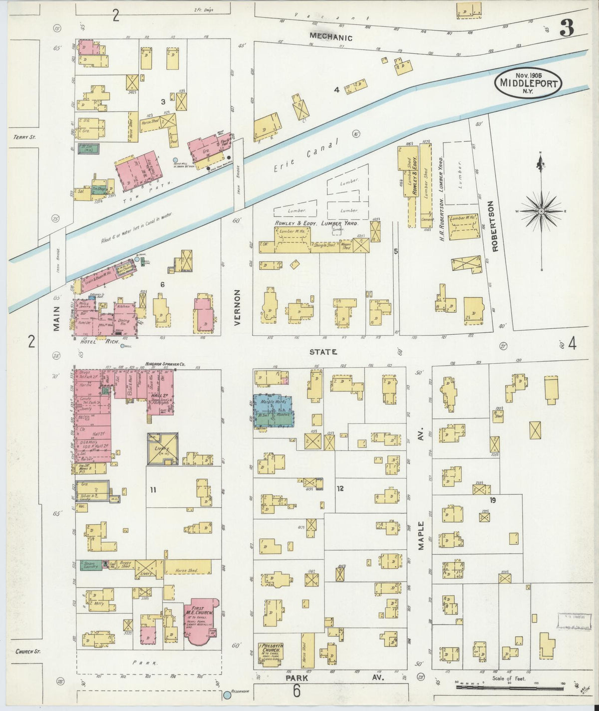 Sanborn Fire Insurance Map from Middleport, Niagara County, New York (1905), Sheet #0003 - Complete Map Set gallery image, historic Sanborn map, vintage wall art, New York New York