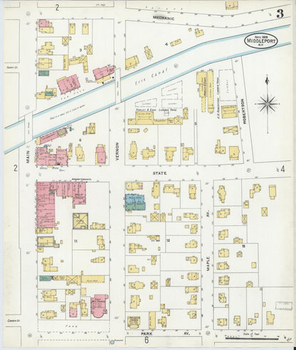 Sanborn Fire Insurance Map from Middleport, Niagara County, New York (1905), Sheet #0003 - Complete Map Set gallery image, historic Sanborn map, vintage wall art, New York New York