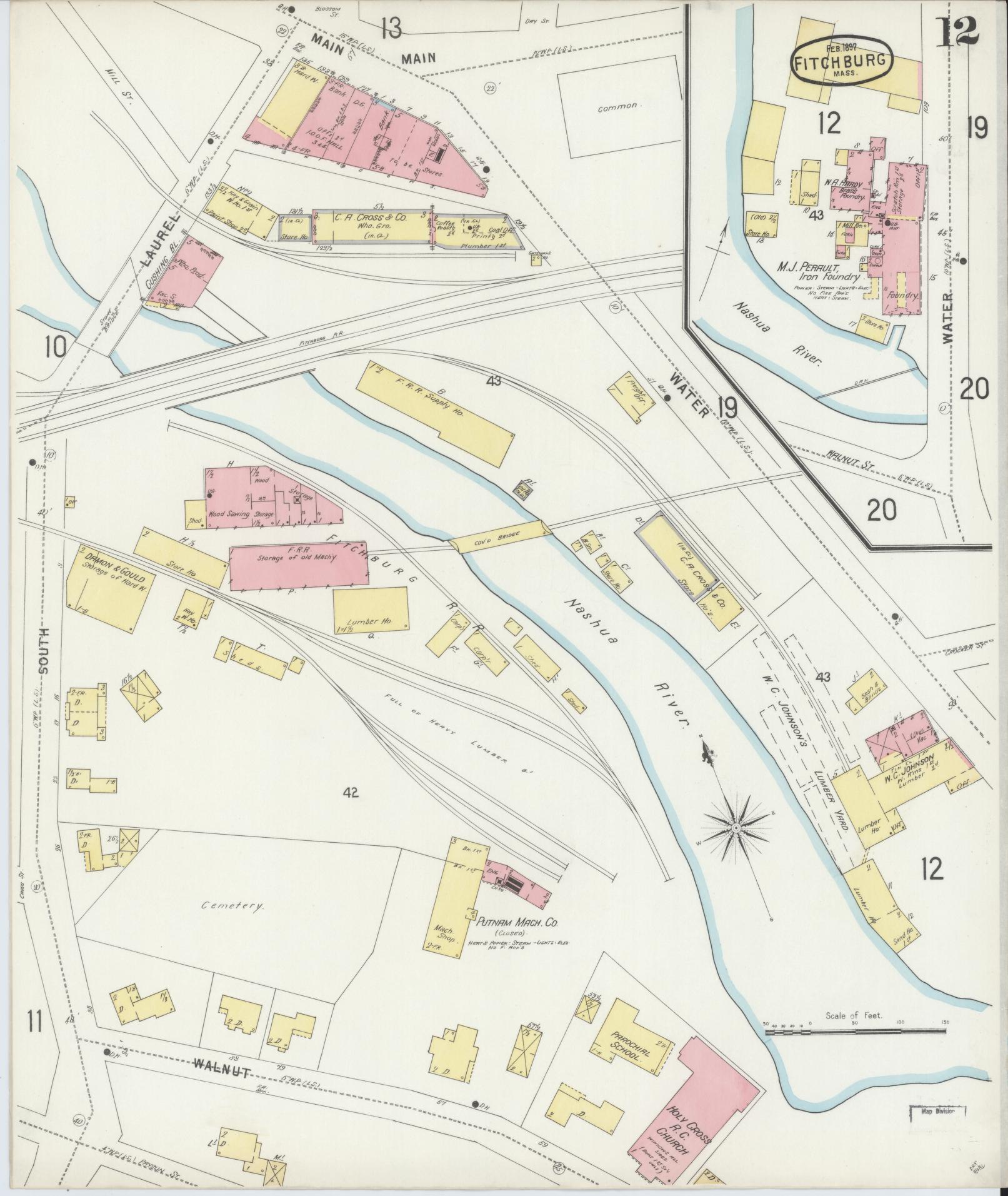 Sanborn Fire Insurance Map from Fitchburg, Worcester County, Massachusetts (1897), Sheet #0012 - Complete Map Set gallery image, historic Sanborn map, vintage wall art, Massachusetts Massachusetts
